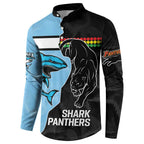 NRL Panthers-Shark Mascot Custom Button Sweatshirt Cracked Metal Style