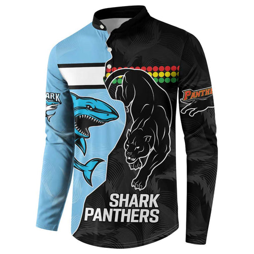 NRL Panthers-Shark Mascot Custom Button Sweatshirt Cracked Metal Style