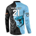 NRL Panthers-Shark Mascot Custom Button Sweatshirt Cracked Metal Style
