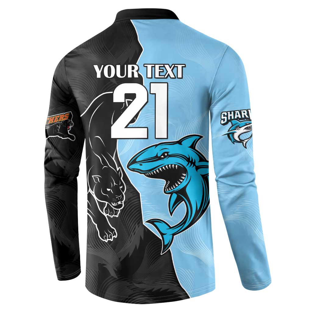 NRL Panthers-Shark Mascot Custom Button Sweatshirt Cracked Metal Style