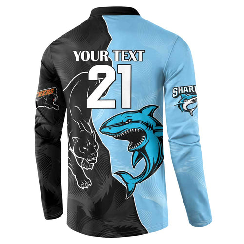NRL Panthers-Shark Mascot Custom Button Sweatshirt Cracked Metal Style