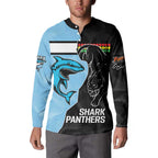 NRL Panthers-Shark Mascot Custom Button Sweatshirt Cracked Metal Style