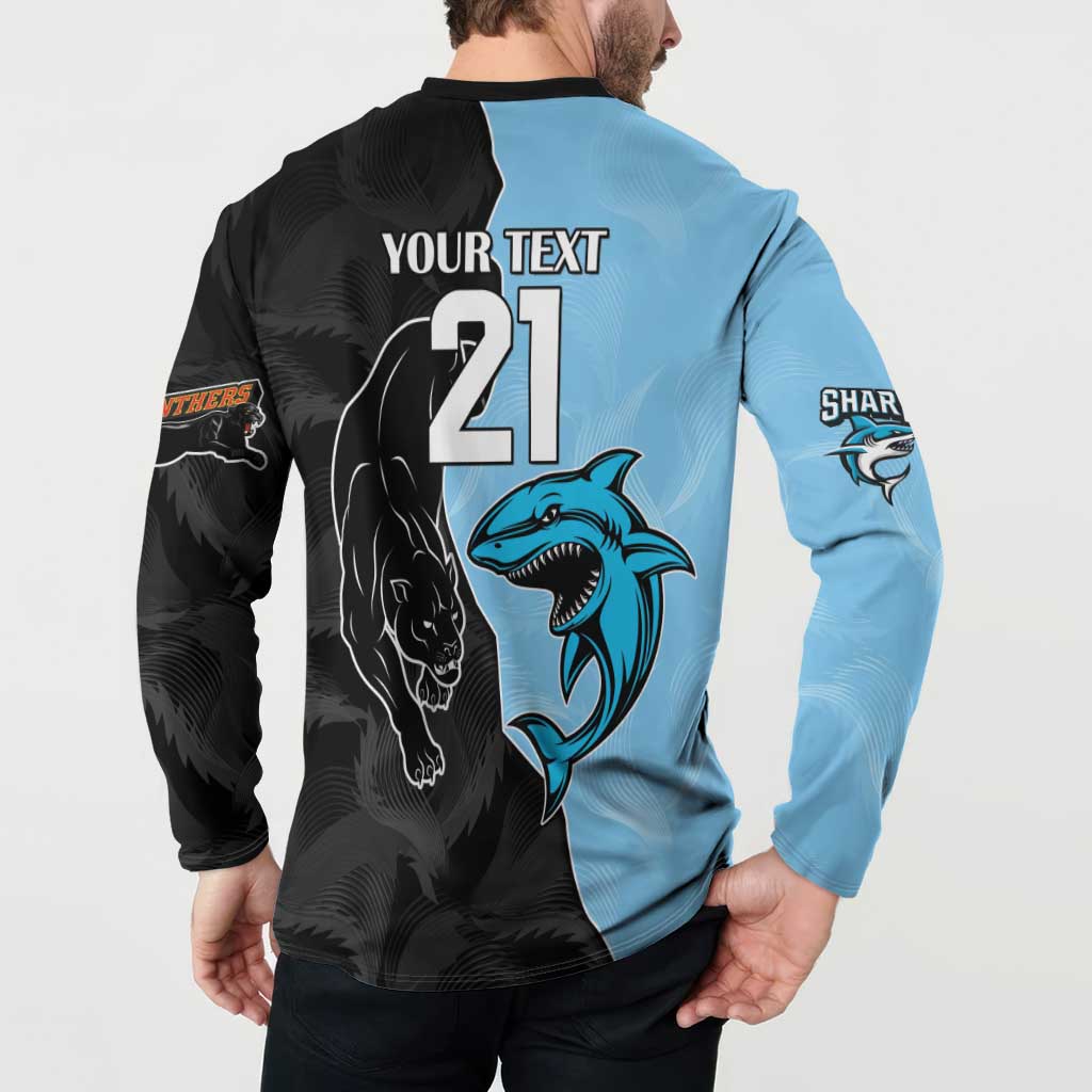 NRL Panthers-Shark Mascot Custom Button Sweatshirt Cracked Metal Style