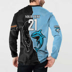NRL Panthers-Shark Mascot Custom Button Sweatshirt Cracked Metal Style