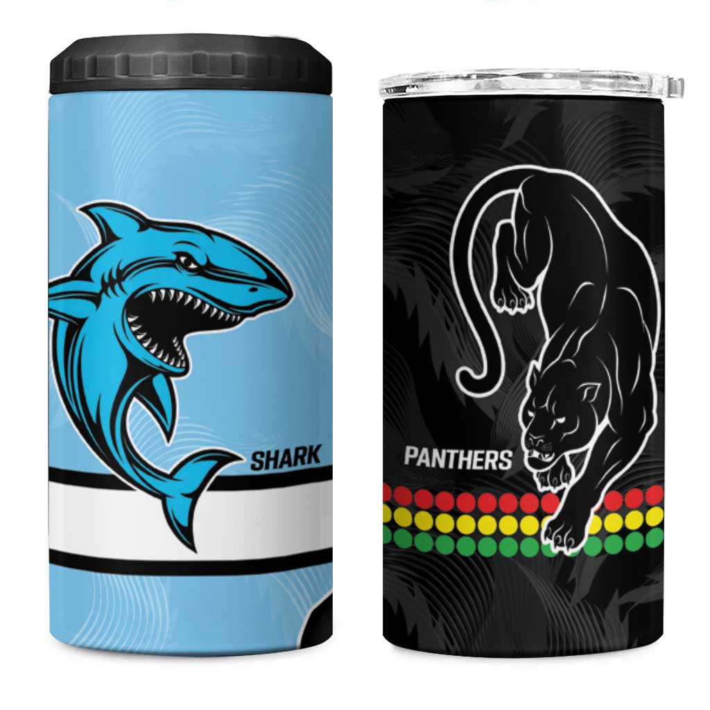 NRL Panthers-Shark Mascot Custom 4 in 1 Can Cooler Tumbler Cracked Metal Style