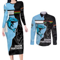 NRL Panthers-Shark Mascot Custom Couples Matching Long Sleeve Bodycon Dress and Long Sleeve Button Shirt Cracked Metal Style