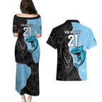 NRL Panthers-Shark Mascot Custom Couples Matching Puletasi and Hawaiian Shirt Cracked Metal Style