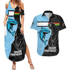 NRL Panthers-Shark Mascot Custom Couples Matching Summer Maxi Dress and Hawaiian Shirt Cracked Metal Style