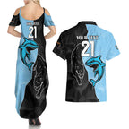NRL Panthers-Shark Mascot Custom Couples Matching Summer Maxi Dress and Hawaiian Shirt Cracked Metal Style
