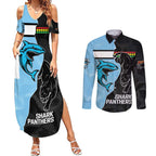NRL Panthers-Shark Mascot Custom Couples Matching Summer Maxi Dress and Long Sleeve Button Shirt Cracked Metal Style