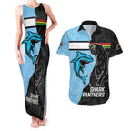NRL Panthers-Shark Mascot Custom Couples Matching Tank Maxi Dress and Hawaiian Shirt Cracked Metal Style