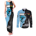 NRL Panthers-Shark Mascot Custom Couples Matching Tank Maxi Dress and Long Sleeve Button Shirt Cracked Metal Style