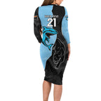 NRL Panthers-Shark Mascot Custom Family Matching Long Sleeve Bodycon Dress and Hawaiian Shirt Cracked Metal Style