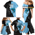 NRL Panthers-Shark Mascot Custom Family Matching Mermaid Dress and Hawaiian Shirt Cracked Metal Style