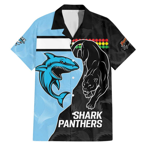 NRL Panthers-Shark Mascot Custom Family Matching Mermaid Dress and Hawaiian Shirt Cracked Metal Style