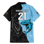 NRL Panthers-Shark Mascot Custom Family Matching Mermaid Dress and Hawaiian Shirt Cracked Metal Style