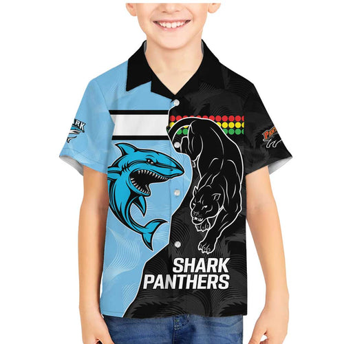 NRL Panthers-Shark Mascot Custom Family Matching Mermaid Dress and Hawaiian Shirt Cracked Metal Style