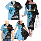 NRL Panthers-Shark Mascot Custom Family Matching Off The Shoulder Long Sleeve Dress and Hawaiian Shirt Cracked Metal Style