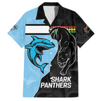 NRL Panthers-Shark Mascot Custom Family Matching Off The Shoulder Long Sleeve Dress and Hawaiian Shirt Cracked Metal Style