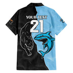 NRL Panthers-Shark Mascot Custom Family Matching Off The Shoulder Long Sleeve Dress and Hawaiian Shirt Cracked Metal Style