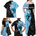 NRL Panthers-Shark Mascot Custom Family Matching Off Shoulder Maxi Dress and Hawaiian Shirt Cracked Metal Style