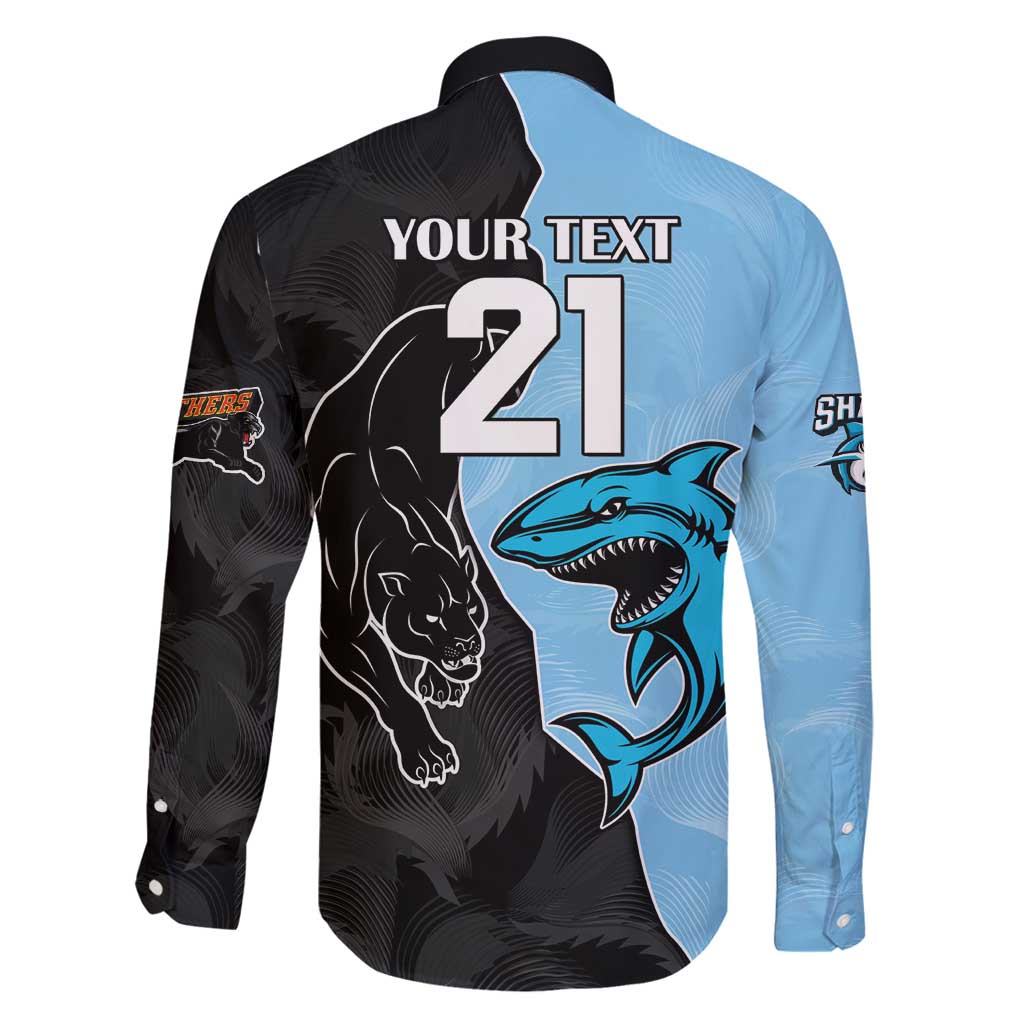 NRL Panthers-Shark Mascot Custom Family Matching Off Shoulder Maxi Dress and Hawaiian Shirt Cracked Metal Style