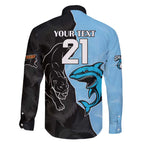 NRL Panthers-Shark Mascot Custom Family Matching Off Shoulder Maxi Dress and Hawaiian Shirt Cracked Metal Style