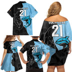 NRL Panthers-Shark Mascot Custom Family Matching Off Shoulder Short Dress and Hawaiian Shirt Cracked Metal Style