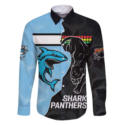NRL Panthers-Shark Mascot Custom Family Matching Off Shoulder Short Dress and Hawaiian Shirt Cracked Metal Style