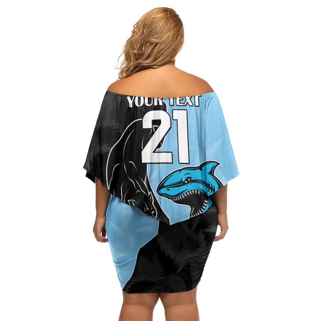 NRL Panthers-Shark Mascot Custom Family Matching Off Shoulder Short Dress and Hawaiian Shirt Cracked Metal Style