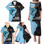 NRL Panthers-Shark Mascot Custom Family Matching Puletasi and Hawaiian Shirt Cracked Metal Style