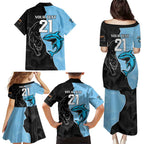 NRL Panthers-Shark Mascot Custom Family Matching Puletasi and Hawaiian Shirt Cracked Metal Style