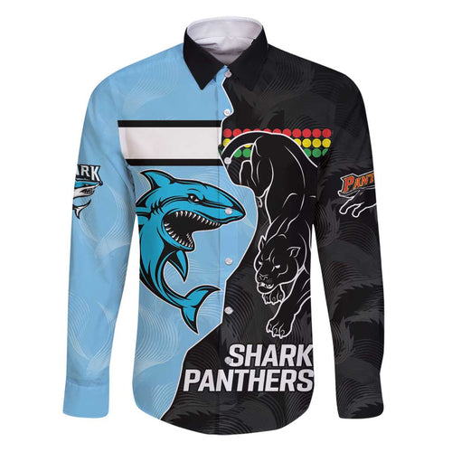 NRL Panthers-Shark Mascot Custom Family Matching Puletasi and Hawaiian Shirt Cracked Metal Style