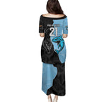NRL Panthers-Shark Mascot Custom Family Matching Puletasi and Hawaiian Shirt Cracked Metal Style