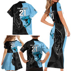 NRL Panthers-Shark Mascot Custom Family Matching Short Sleeve Bodycon Dress and Hawaiian Shirt Cracked Metal Style