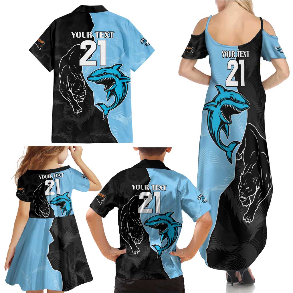NRL Panthers-Shark Mascot Custom Family Matching Summer Maxi Dress and Hawaiian Shirt Cracked Metal Style
