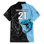 NRL Panthers-Shark Mascot Custom Family Matching Summer Maxi Dress and Hawaiian Shirt Cracked Metal Style