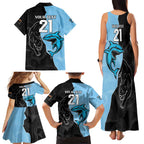 NRL Panthers-Shark Mascot Custom Family Matching Tank Maxi Dress and Hawaiian Shirt Cracked Metal Style