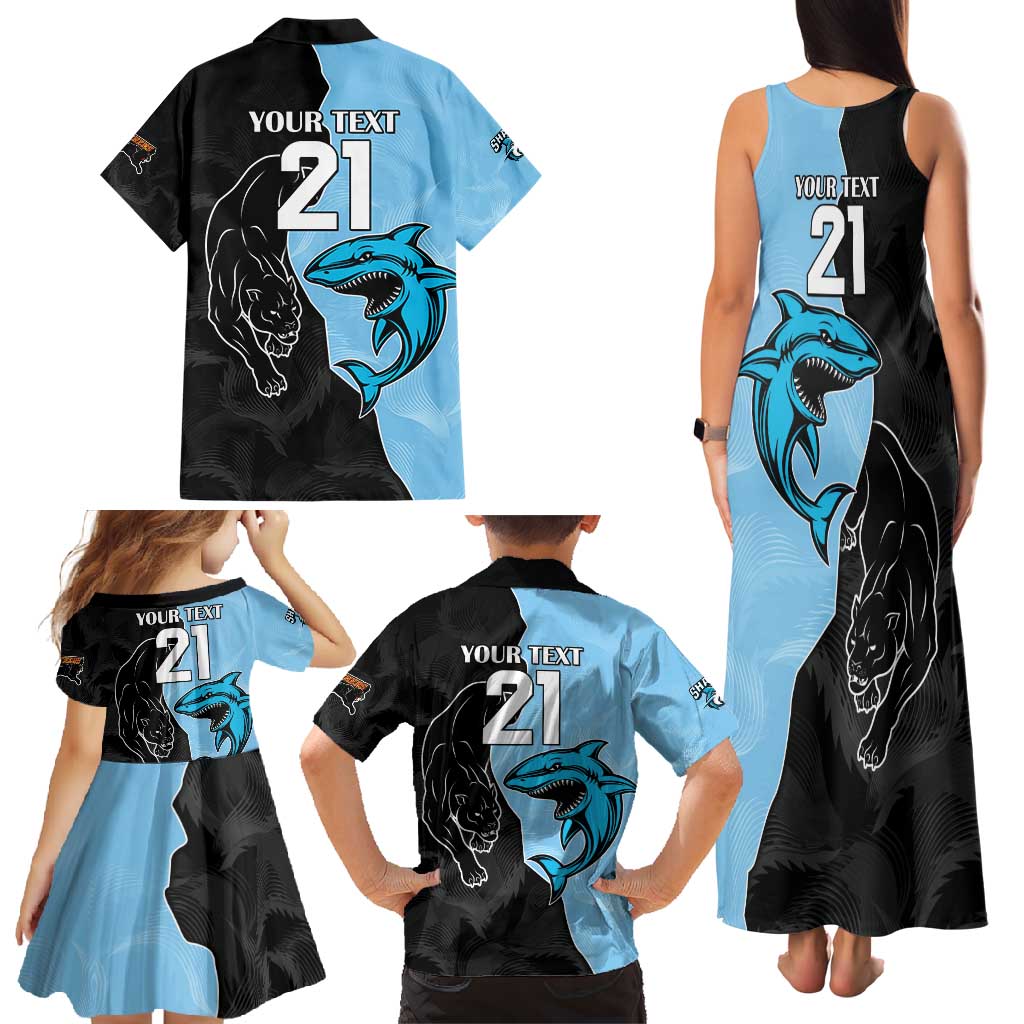 NRL Panthers-Shark Mascot Custom Family Matching Tank Maxi Dress and Hawaiian Shirt Cracked Metal Style