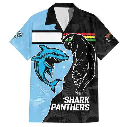 NRL Panthers-Shark Mascot Custom Hawaiian Shirt Cracked Metal Style