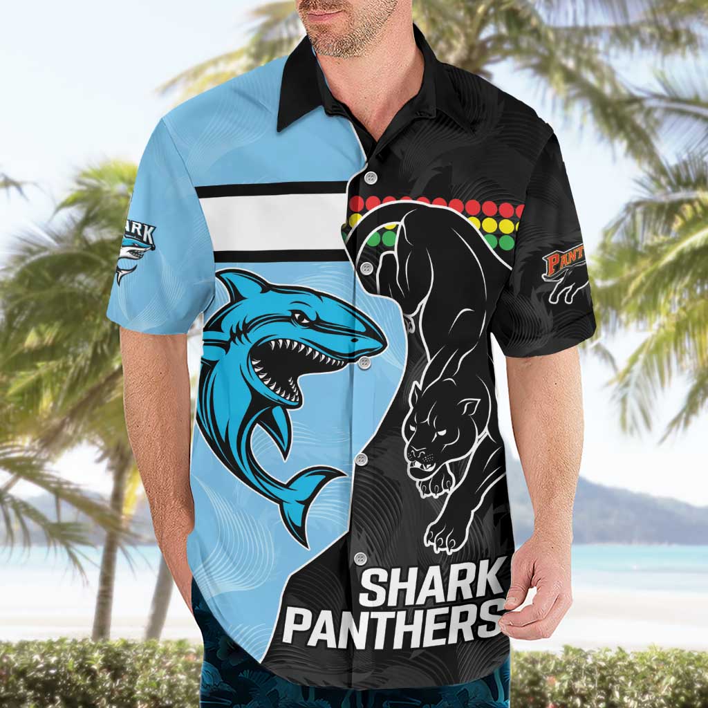 NRL Panthers-Shark Mascot Custom Hawaiian Shirt Cracked Metal Style