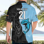 NRL Panthers-Shark Mascot Custom Hawaiian Shirt Cracked Metal Style