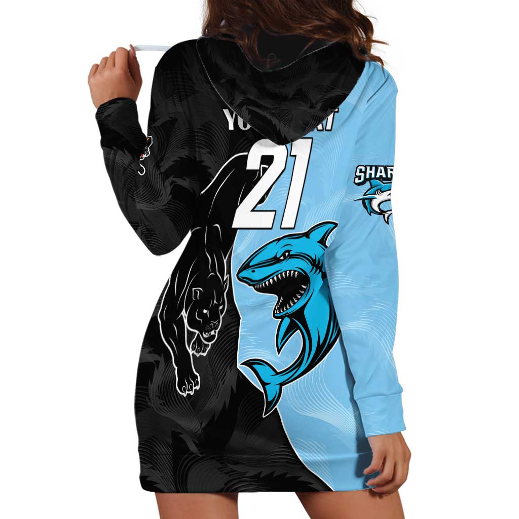 NRL Panthers-Shark Mascot Custom Hoodie Dress Cracked Metal Style