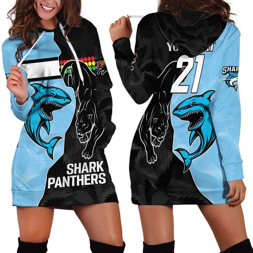 NRL Panthers-Shark Mascot Custom Hoodie Dress Cracked Metal Style