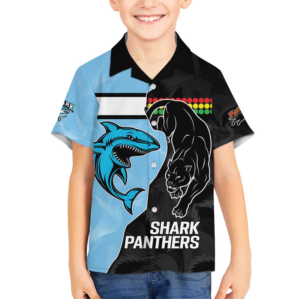 NRL Panthers-Shark Mascot Custom Kid Hawaiian Shirt Cracked Metal Style