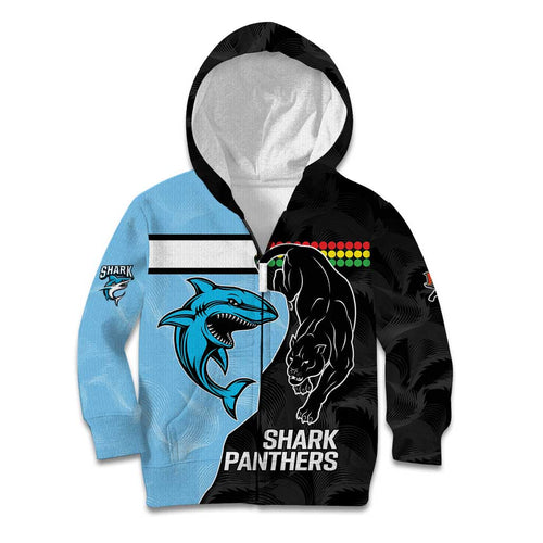 NRL Panthers-Shark Mascot Custom Kid Hoodie Cracked Metal Style