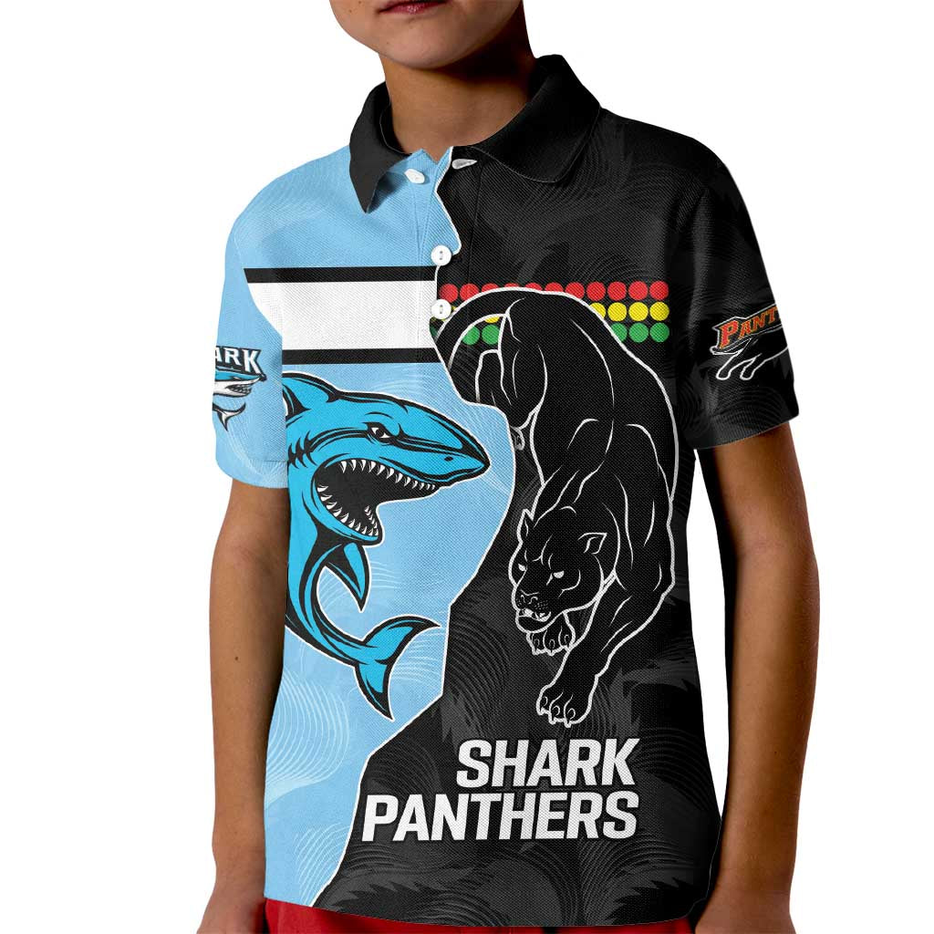 NRL Panthers-Shark Mascot Custom Kid Polo Shirt Cracked Metal Style