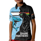NRL Panthers-Shark Mascot Custom Kid Polo Shirt Cracked Metal Style