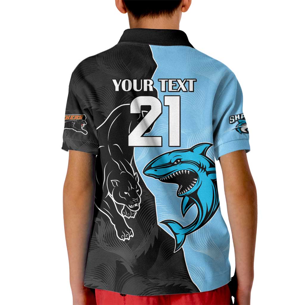 NRL Panthers-Shark Mascot Custom Kid Polo Shirt Cracked Metal Style