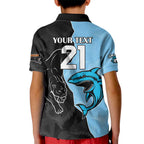 NRL Panthers-Shark Mascot Custom Kid Polo Shirt Cracked Metal Style